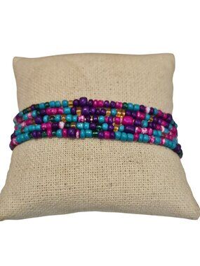 Teal Pink & Purple Bohemian Beaded Stretch Bracelet